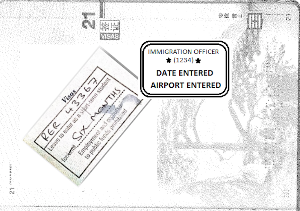 Image of an entry stamp on a passport