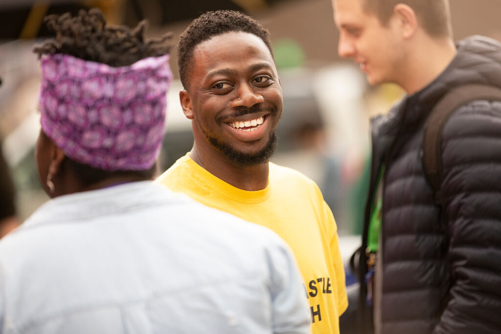 A student smiling.