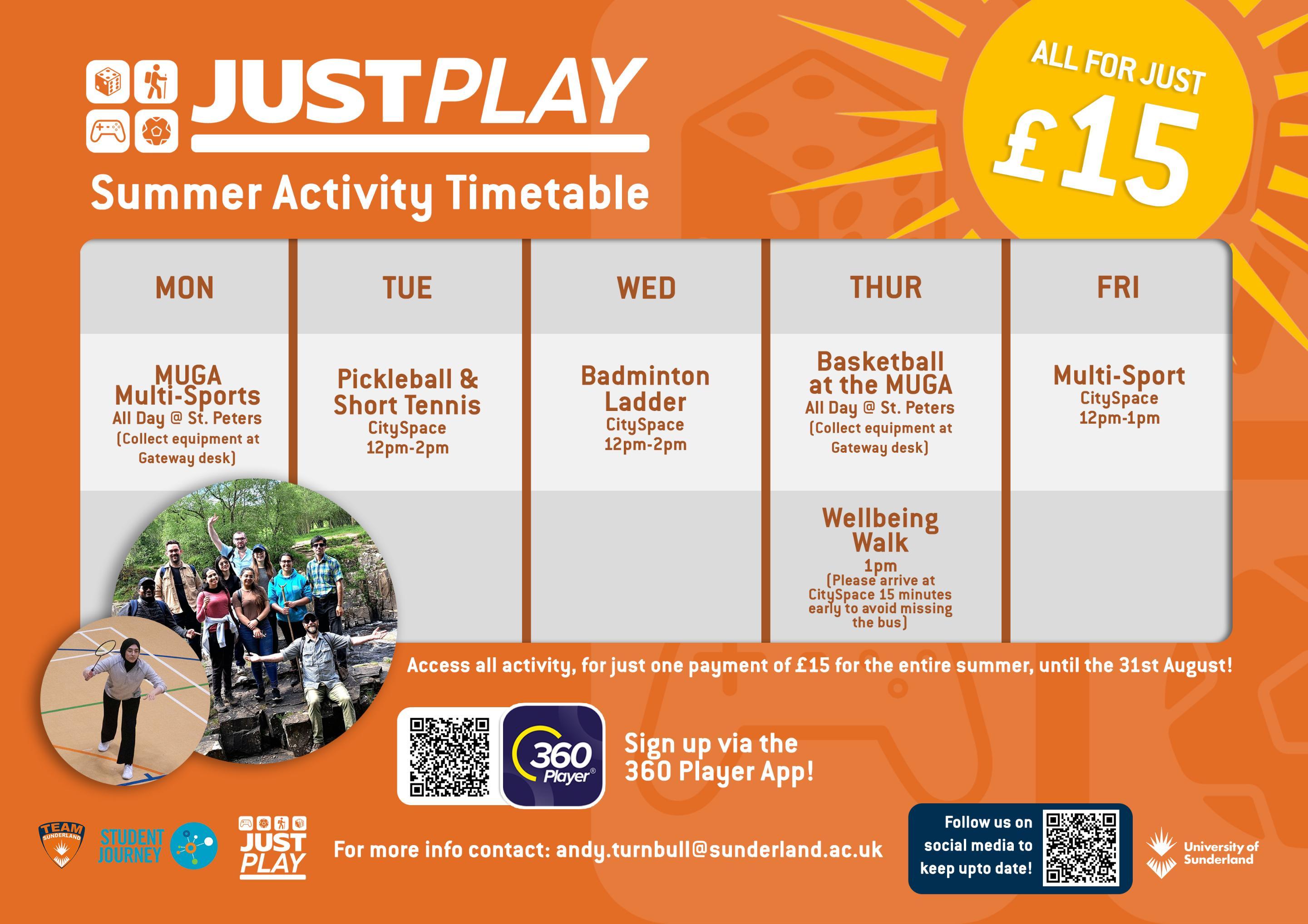 Just Play Summer Timetable
