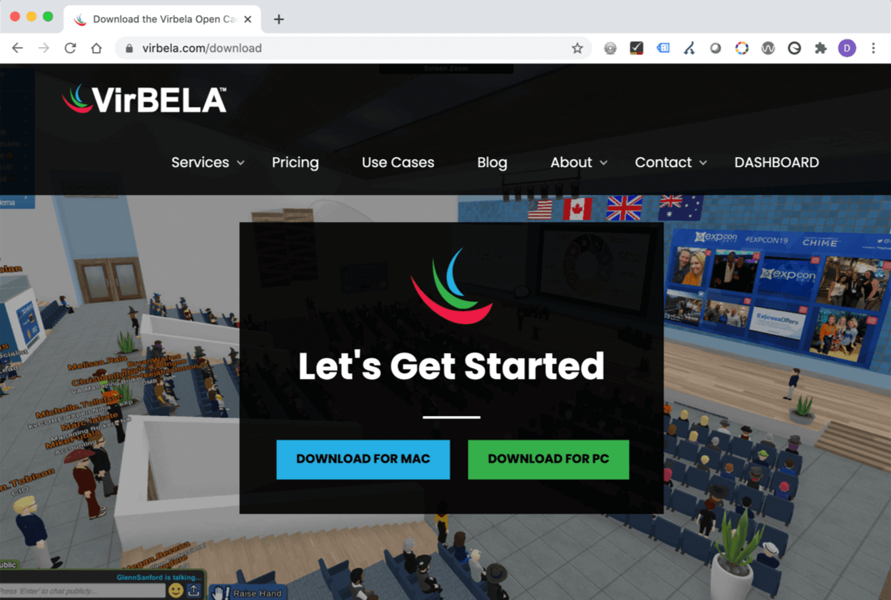 VirBELA Let's Get Started screen