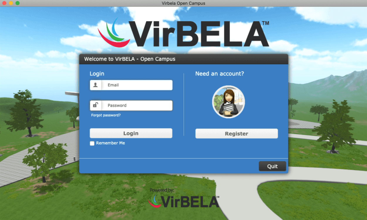 VirBELA login screen